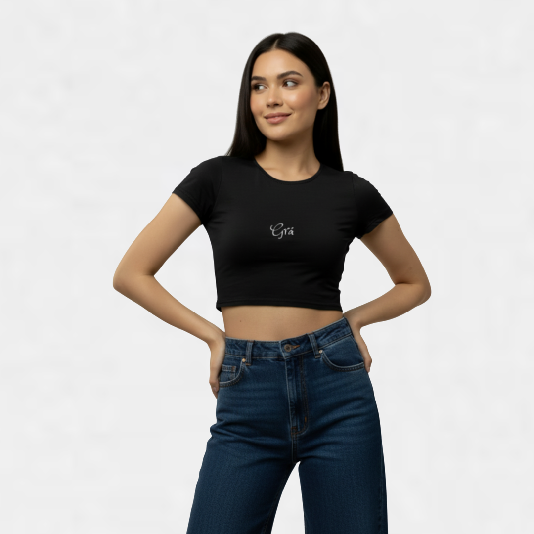 Grá "love" Crop Top- Black